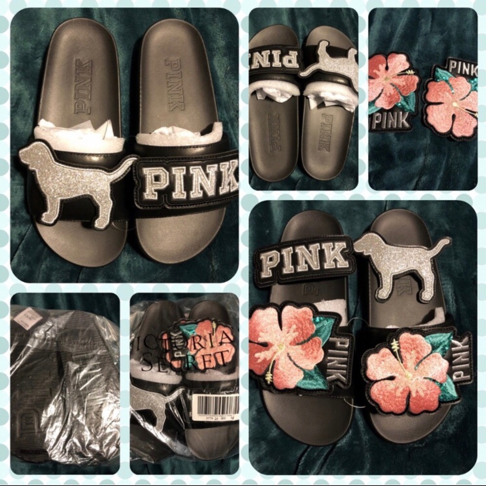 BNWT Pink Victoria’sSecret Hibiscus/PINKDog Slides - Picture 1 of 8